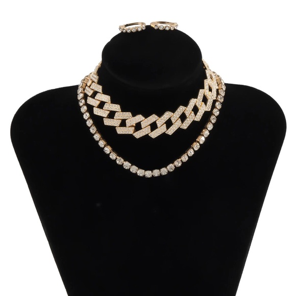 Double Diamond Layered Necklace and Ring Set - Picture 7 of 10